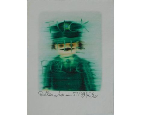 Mike MacKELDEY (1973 -). Fuck the police. Graphik.40 x 30 cm. UV-Direktdruck auf handgeschöpftem Büttenpapier. Auflage 52/99.