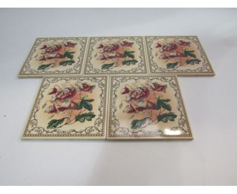 A set of five tiles by H. &amp; R. Johnson depicting wild flowers