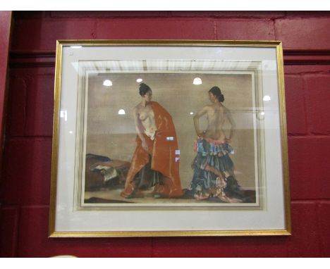 A William Russell Flint print of semi-clad flamenco dancers, framed and glazed, 44cm x 57cm