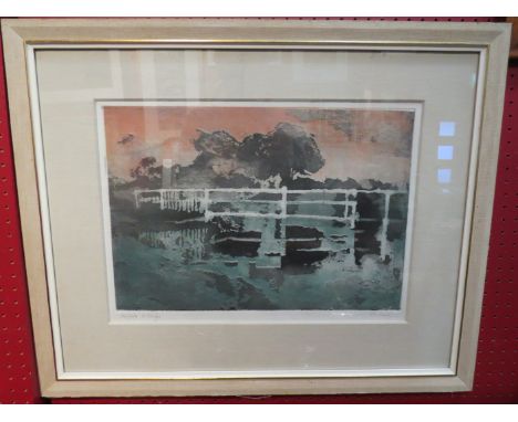 Hubert Andrew Frecth (1912-1986) 'Norfolk Footbridge' pencil signed print, framed and glazed, 32cm x 44cm