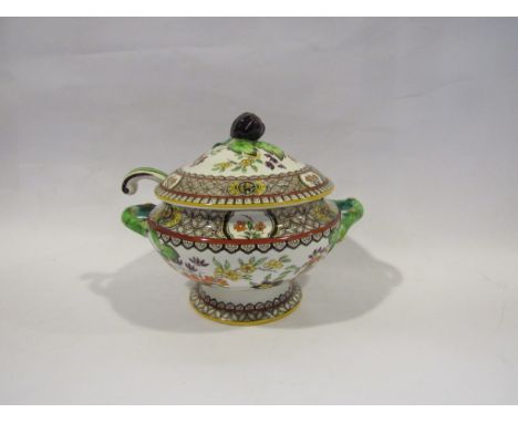A late 19th Century Minton sauce tureen with serving ladle together with a Minton twin handled gravy boat