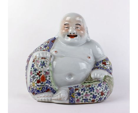 An early-mid 20th century Chinese figure modelled as the Buddha and decorated in coloured enamels, h. 26 cm *impressed seal m