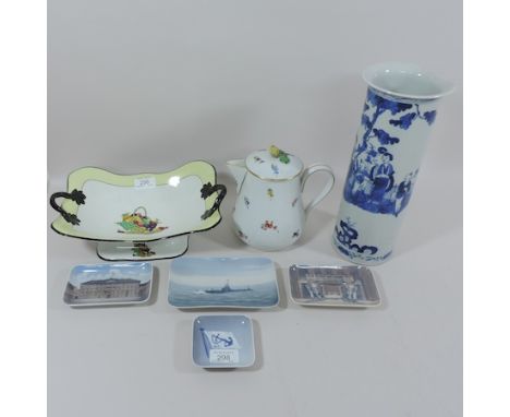 A Royal Copenhagen pin dish, 17cm, together with three others, a Carltonware comport, a Meissen teapot and a blue and white v