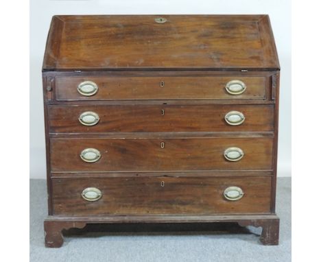 A George III mahogany bureau, on bracket feet, 103cm