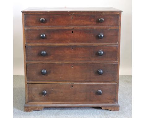 A George III mahogany chest, of five long graduated drawers, on bracket feet, 108cm