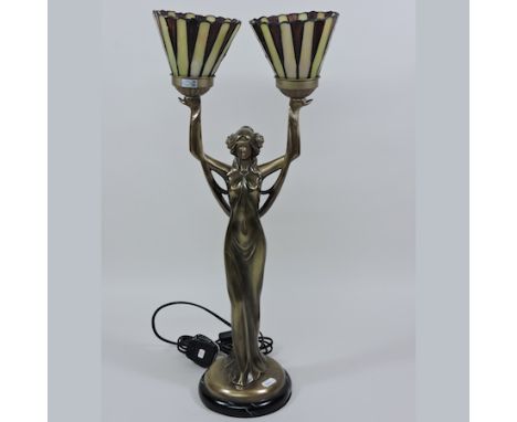 A Tiffany style lamp, in the form of a lady, 58cm tall