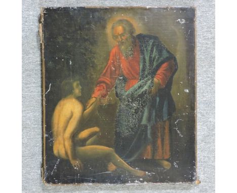 English School, 19th century, portrait of a saint, oil on canvas, unframed, 61 x 52cm