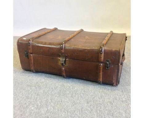A vintage wooden bound canvas travelling trunk, 86cm