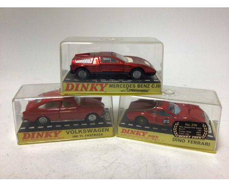 Dinky Volkswagon 1600 TL Fastback No 163 Dino Ferrari No 216, Mercedes Benz C. III No 224, all boxed (3)