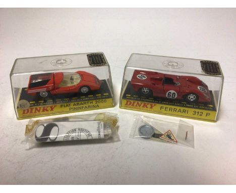 Dinky French Issue Ferrari 312P No 1432, Fiat Arbath 2000 Pininfarina No 1430, VW/Porsche 914 Sports Car No 208, all boxed (3