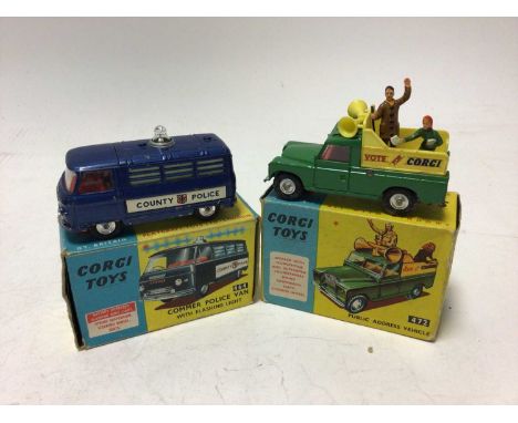 Corgi Commer Police Van No.464, Public Address Vehicle No.472, Neville Cement Tipper No.460, ERF model 64G Earth Dumper No.45