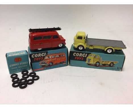 Corgi Bedford "Utilecon" Fire Tender No.405M &amp; Commer (5 Ton) Platform lorry No.454, both boxed plus some boxed Corgi Tyr