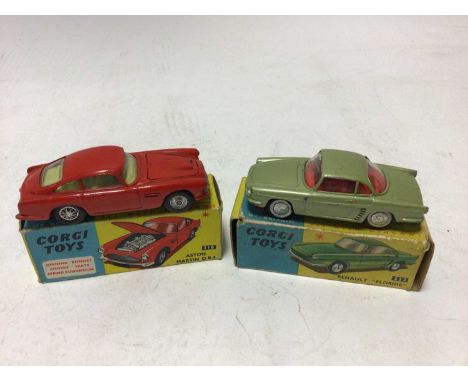 Corgi Aston Martin DB4 No.218, Jaguar 2.4 litre Saloon No.208S, Morris Mini-Minor No.226, Renault Florida No.222, all boxed (