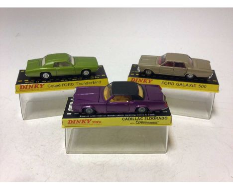 Dinky Cadillac Eldorado No 175, French Issue Ford Galaxie 500 no 1402, Coupe Ford Thunderbird No 14129, all boxed (3)