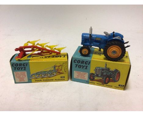 Corgi Fordson "Power Major" Tractor No.55 &amp; Four Furrow plough No.56, both boxed (2)