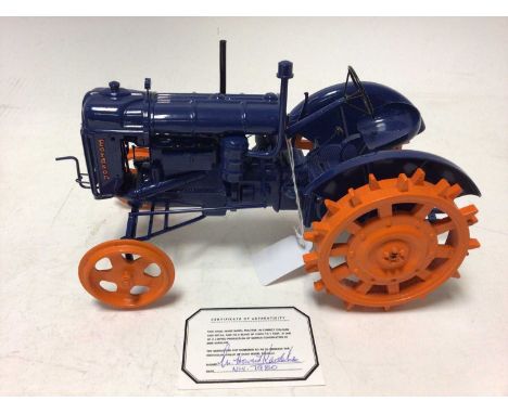 Fordson Tractor 1:12 large model hand built by Mike Karslake blue &amp; orange livery with signed certificate date May 1983 a