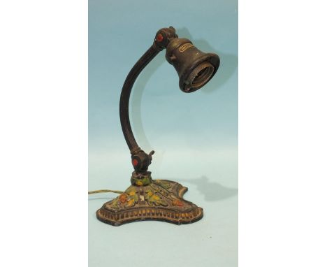 A vintage H G McFaddin &amp; Co. 'Bellova' adjustable desk lamp, the shaped base with acorn and oak leaf decoration in relief