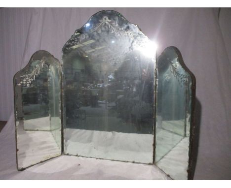 A vintage triptych mirror with etched glass 