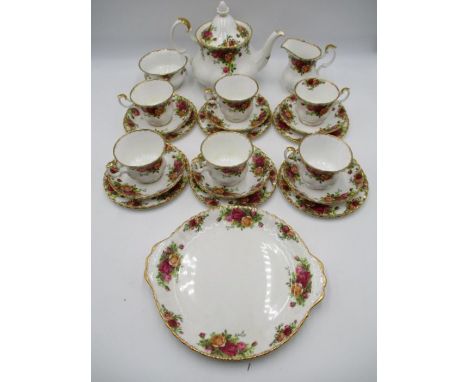 A Royal Albert "Old County Roses" part tea set including teapot, six trios, creamer jug, sugar bowl etc 