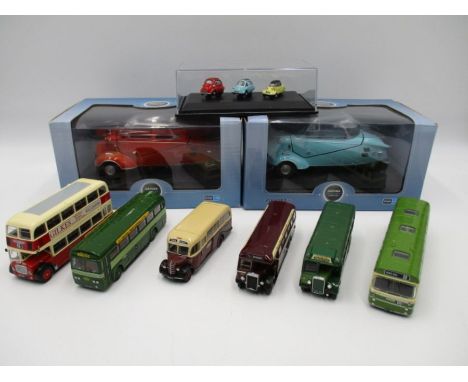 A collection of six die-cast buses (scale 1:76) including British Railways, Southdown London to Brighton Service, Green Line 