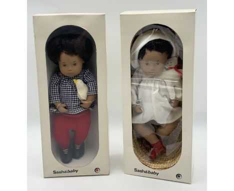Two boxed Sasha baby dolls - 512 Baby Bear Brown Hair and 508 Baby White Bird Brown Hair