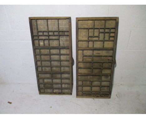 Two vintage wooden printers trays