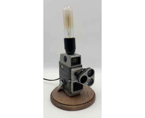 A Steampunk lamp incorporating a vintage cine camera