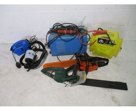 A small collection of tools including a Clarke weld 160Turbo, Paint Zoom spray gun, Parkside hedge trimmer, chainsaw etc 