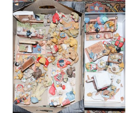 A large collection of various ceramic Teddy figures and figure groups, mostly hand painted of various sizes and subjects (2 b