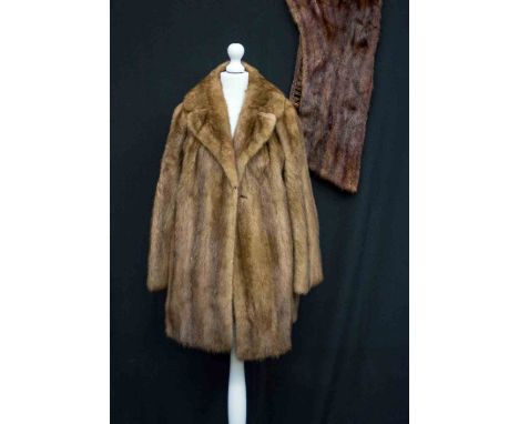A Musquash stole and a mink three quarter coat, property of Lady Ashworth, Marshall & Snellgrove London, late 1950s (2) 