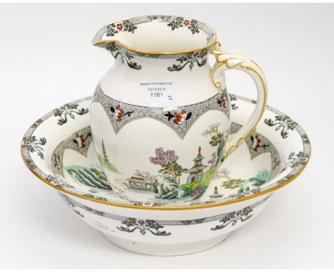 A Spode 'Landscape' jug and bowl, retailed by T.Goode & Co London, circa 1905