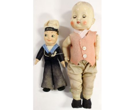 A Nora Wellings (Chad Valley) style Sailor Boy Nevasa and a celluloid rigid plastic doll (2) 