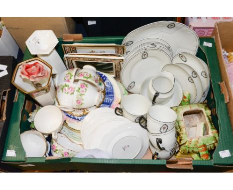 A Cmodau Czechoslovakian circa 1920s part tea service with assorted Wedgwood, Colclough, Noritaki etc (1 box)