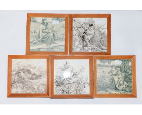 A selection of five Mintons 6 inch square ceramic tiles