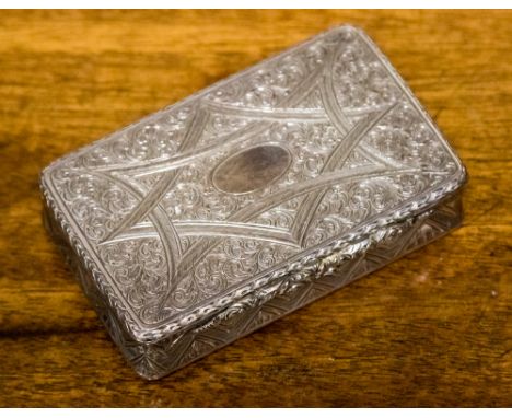 A Victorian silver snuff box, chased and engraved with foliate scrolls, Birmingham 1858, maker Aston and Son, 3.3 ozt approx,