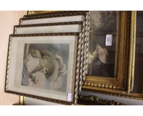 After Bartolozzi, a set of four prints titled 'Spring', Summer', 'Autumn' and 'Winter', hand tinted portraits of ladies, 28 c