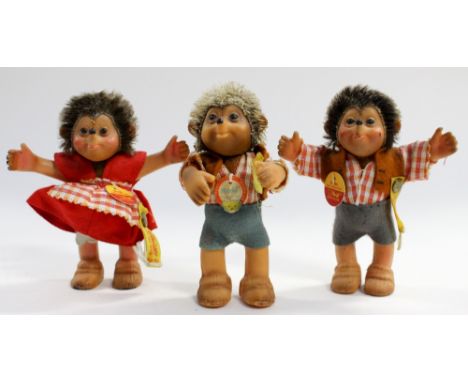 Three Steiff Hedgehogs, two boys and one girl 