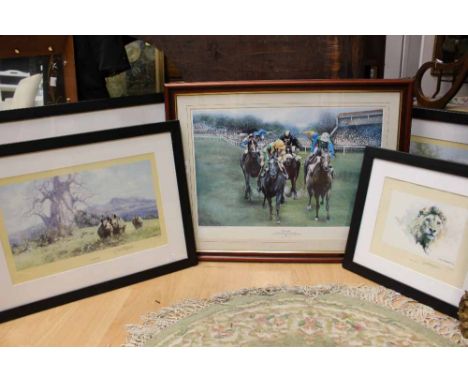 Four signed limited edition David Shepherd prints and a signed Max Brandrett horse racing print (5)