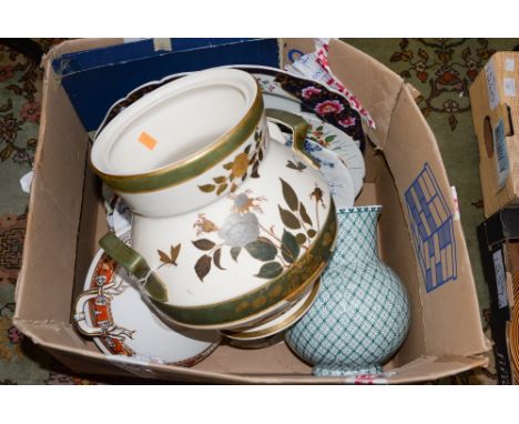 A collection of four 19th Century oval meat plates; together with a boxed Royal Worcester cake platter, a twin handled bowl, 