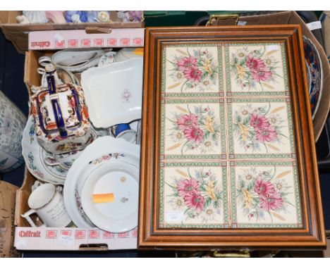 A box of ceramics including Aynsley gift ware and tableware, Royal Commemorative items, etc; together with a ceramic tile tra