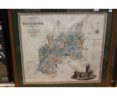 A 19th Century county map of Gloucester published by Greenwood and Co, from the survey of 1823, hand tinted, with print shado