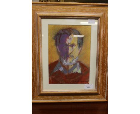 V. Melica, self portrait, pastel study, circa 1987, signed lower right, 23.5 cm by 17.5 cm approx, with exhibition booklet 