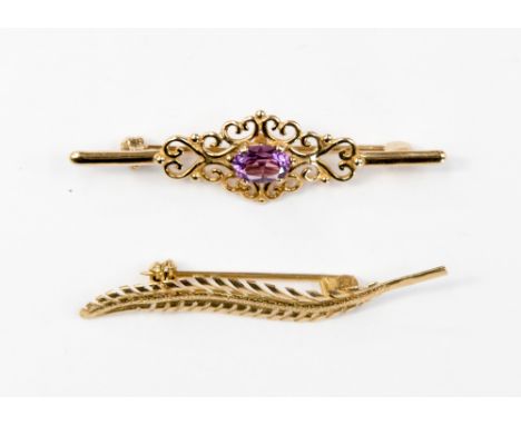 Two 9ct. gold brooches ( one set amethyst), gross weight approximately 3.9 grams