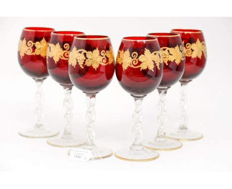 A set of six 1960s Murano ruby and gilt wine glasses (6) 
