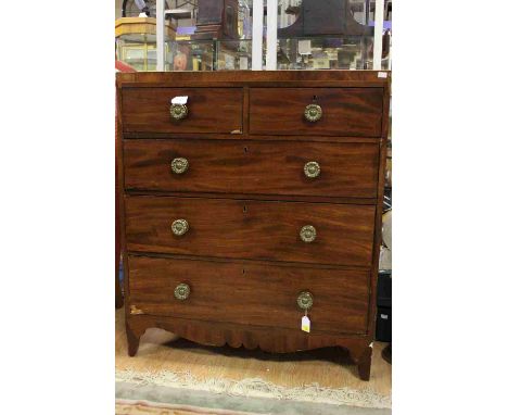 A George III mahogany chest of drawers, fitted with two short over three long graduated drawers, bracket feet, 104cm high, 92