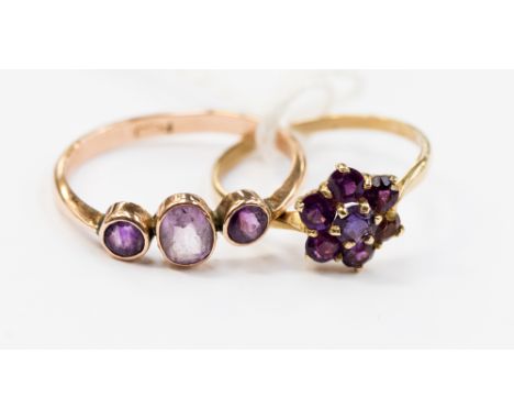 Two 9ct gold amethyst set dress rings, total gross weight 4.0 grams approx, ring sizes P 1/2 and T