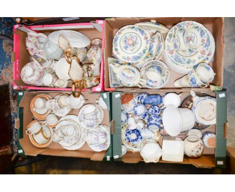 Four boxes of ceramics including a Masons Regency pattern part dinner service, Crown Staffordshire Hollyhock pattern tea set 