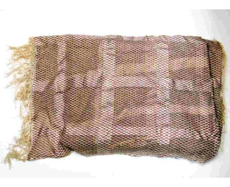 An 1850s fine silk/voile/cotton shawl in beige pattern design with lighter squares and silk fringing a/f with details of Prov