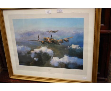 A Robert Taylor signed print, Lancaster, signed by L. Cheshire with an RAF booklet (2) 