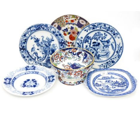 An Ironstone bowl, 'Amethyst' pattern in the Japanese Imari colourways, early 19th Century, together with an Ashworth's Broth